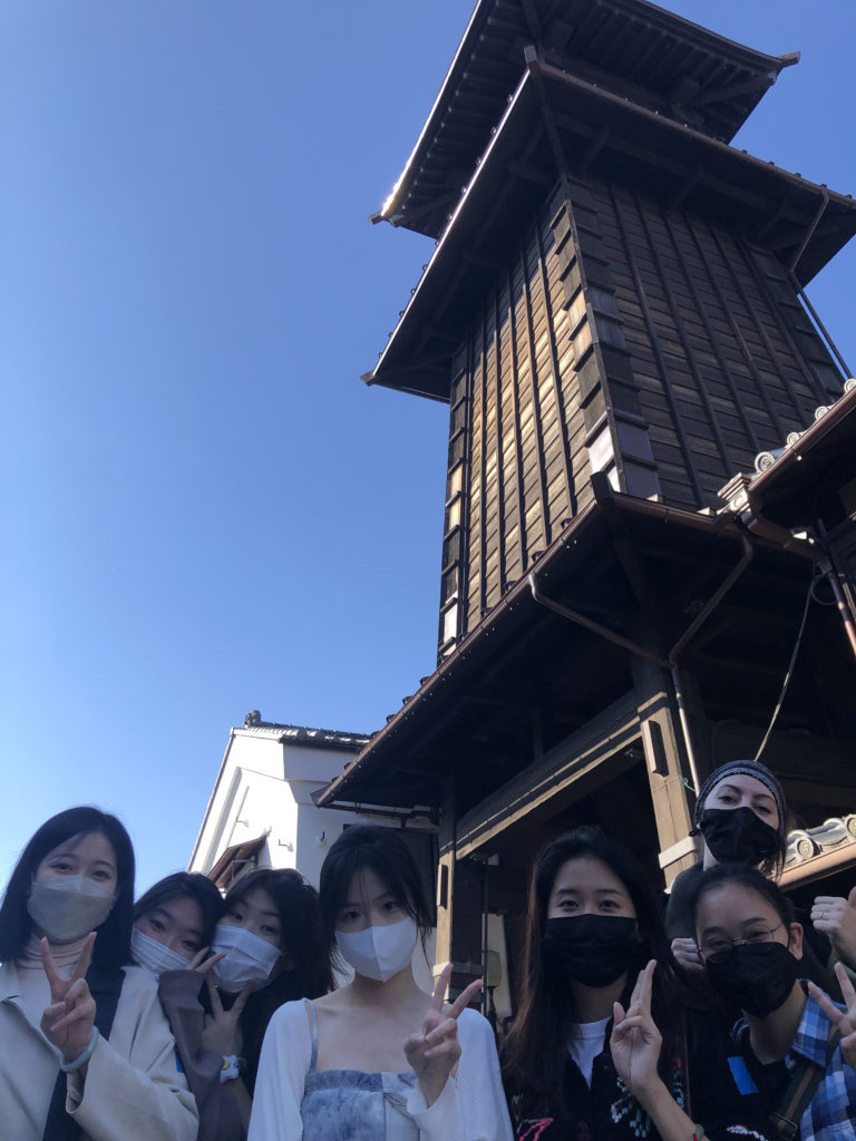 Alyssa and I with our Chinese classmates beneath Toki no Kane - a famous Kawagoe landmark